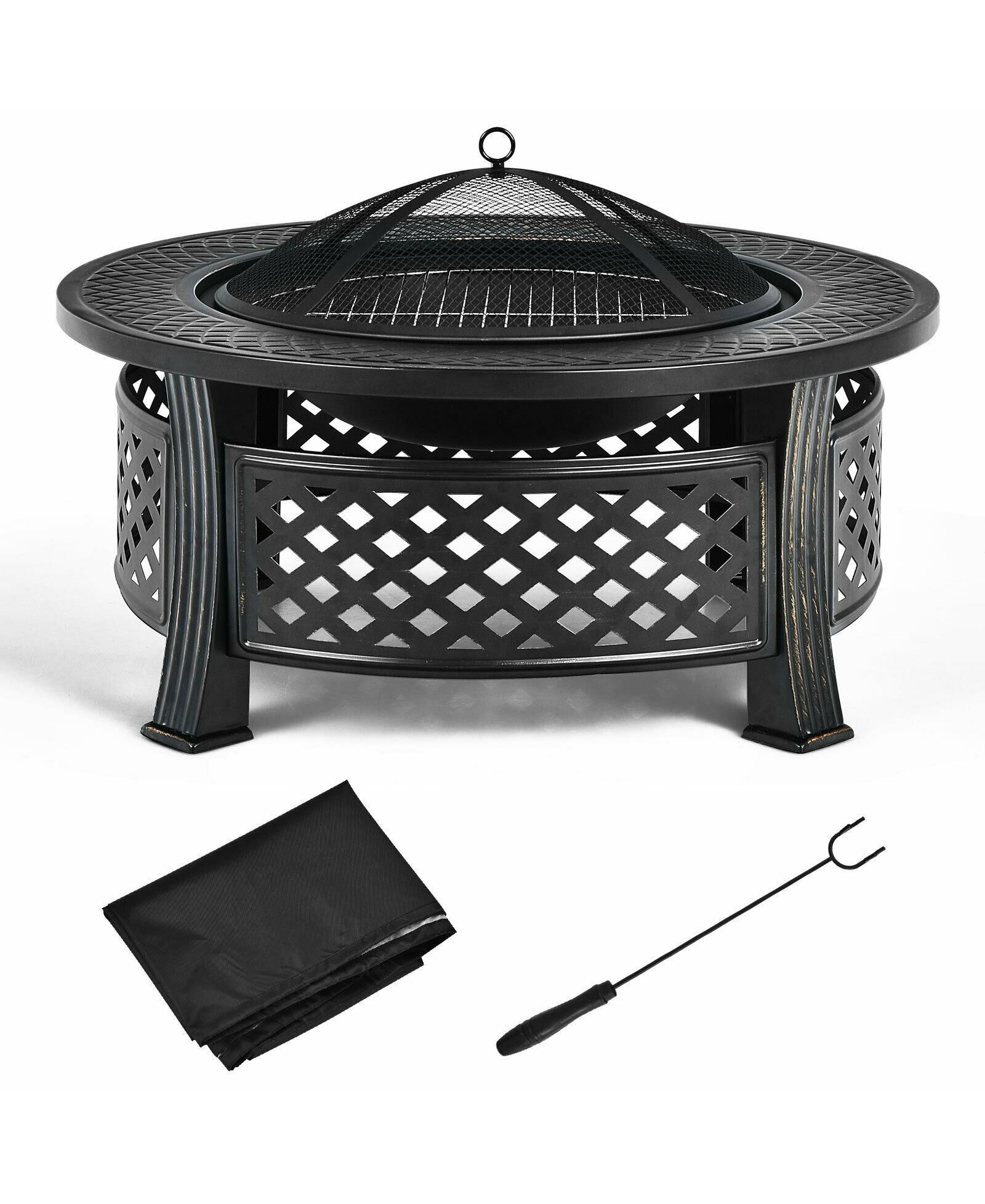 Outdoor Fire Pit with BBQ Grill and High-temp Resistance Finish
