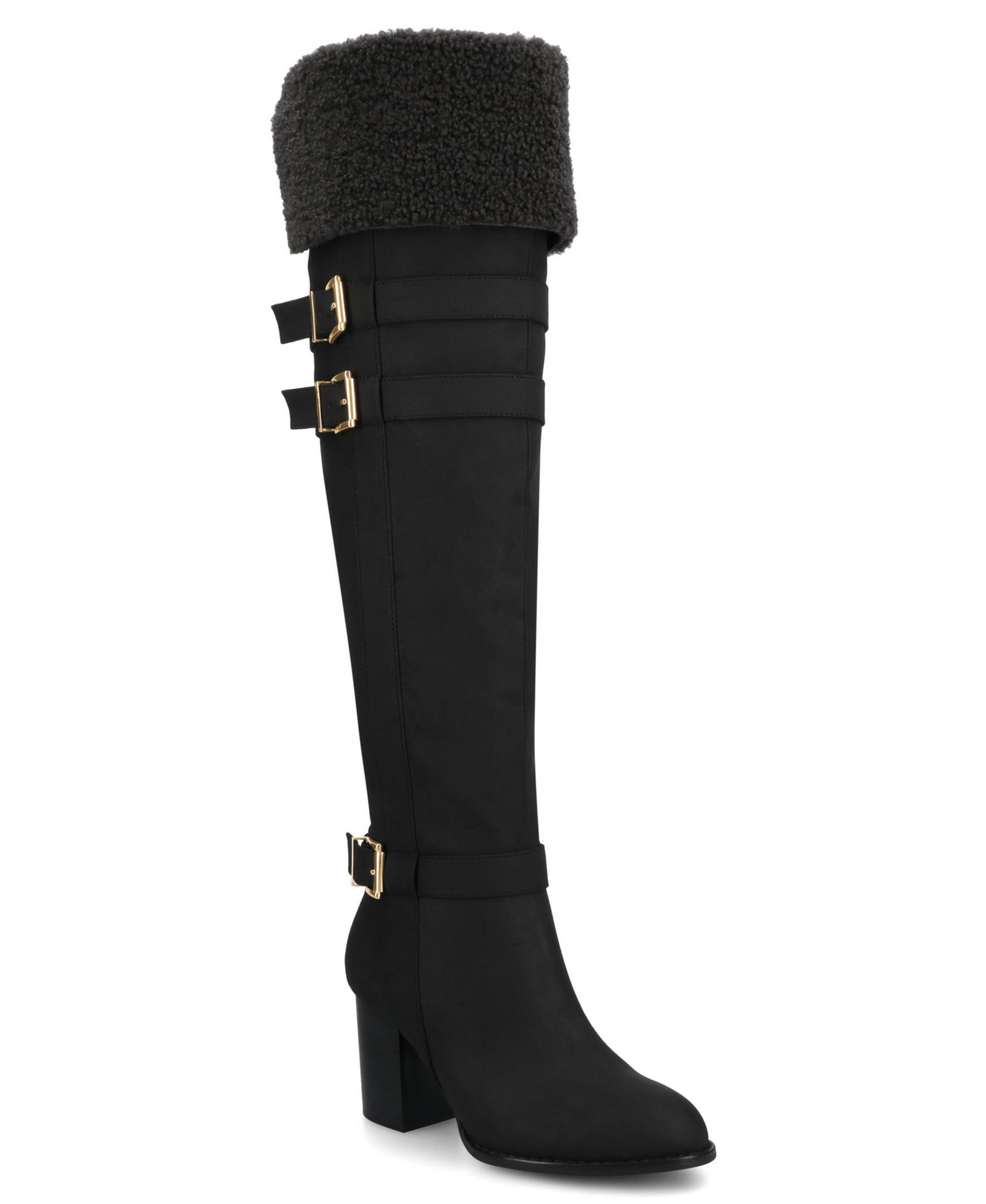 Journee Collection Женские сапоги Alyza выше колена с мехом и пряжкой