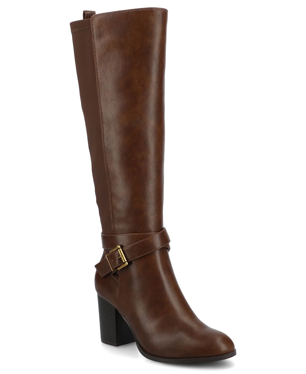 Journee Collection Women's Avalonn Extra Wide Calf Buckle Knee High Dress Boots