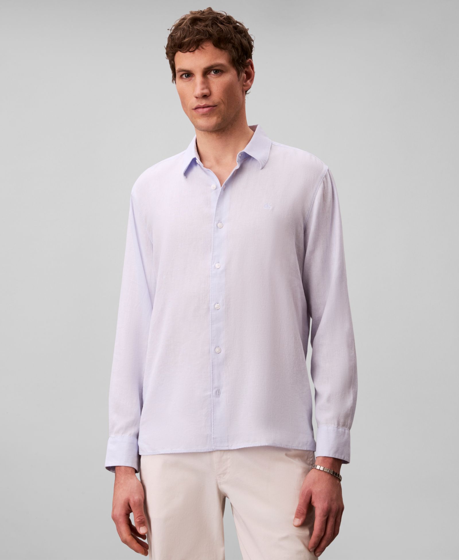 Calvin Klein Men's Solid Linen-Blend Shirt