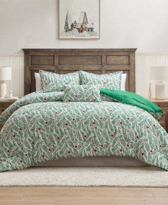 Hallmark Bedding Green Branches Holiday 4-Pc. Comforter Set, Full/Queen