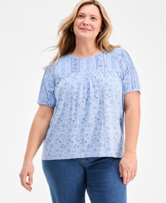 Трикотажный топ Style & Co Plus Size Printed Lace-Trimmed