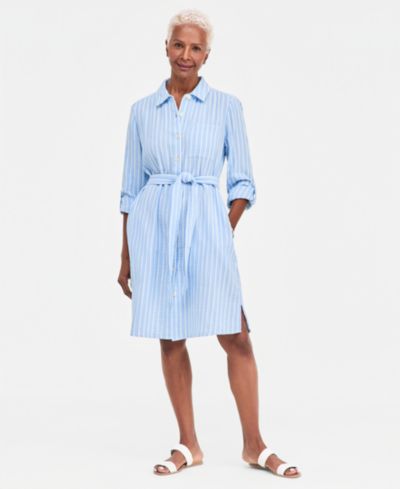 Style & Co Petite хлопковое платье-рубашка с поясом