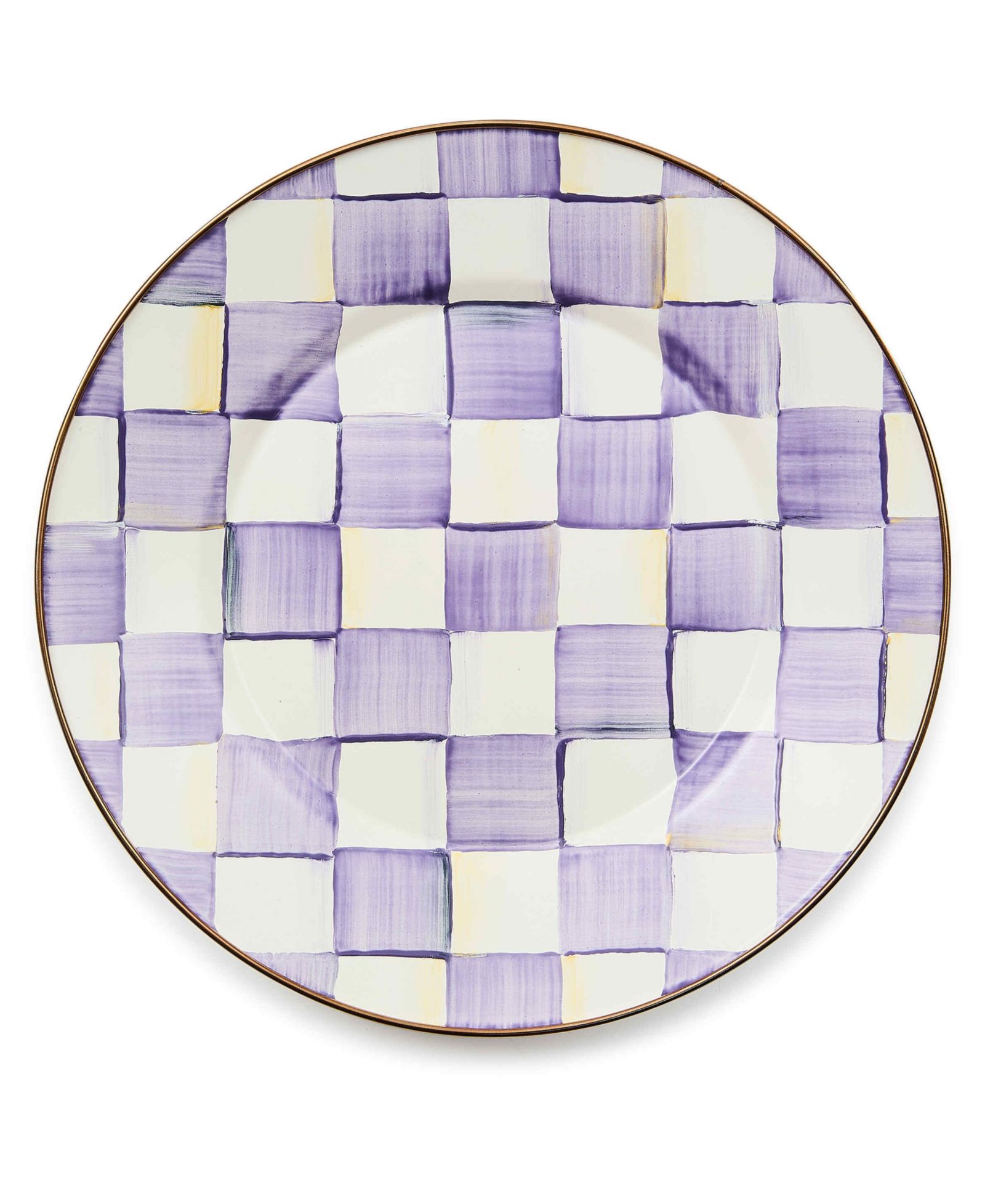 MacKenzie-Childs Violet Check Handmade Dinner Plate