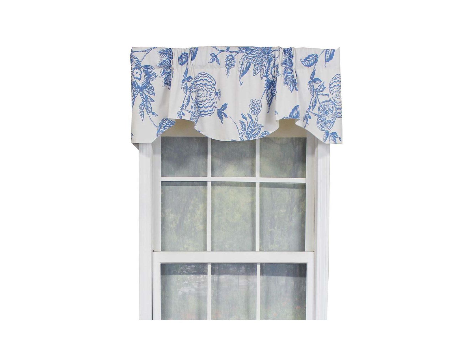 RLF Home Natalie Bell Floral Print Extra Wide Window Treatment Valance 3" Rod Pocket 65" x 16" Cyan Blue