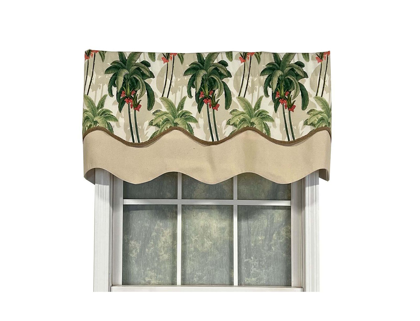 RLF Home Shadow Gimp Trim Detail Printed Palm Glory High Quality Valance 3" Rod Pocket 50" x 16" Aloe Green