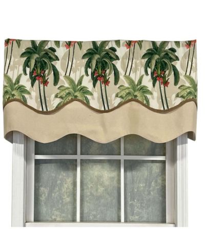 RLF Home Shadow Gimp Trim Detail Printed Palm Glory High Quality Valance 3" Rod Pocket 50" x 16" Aloe Green