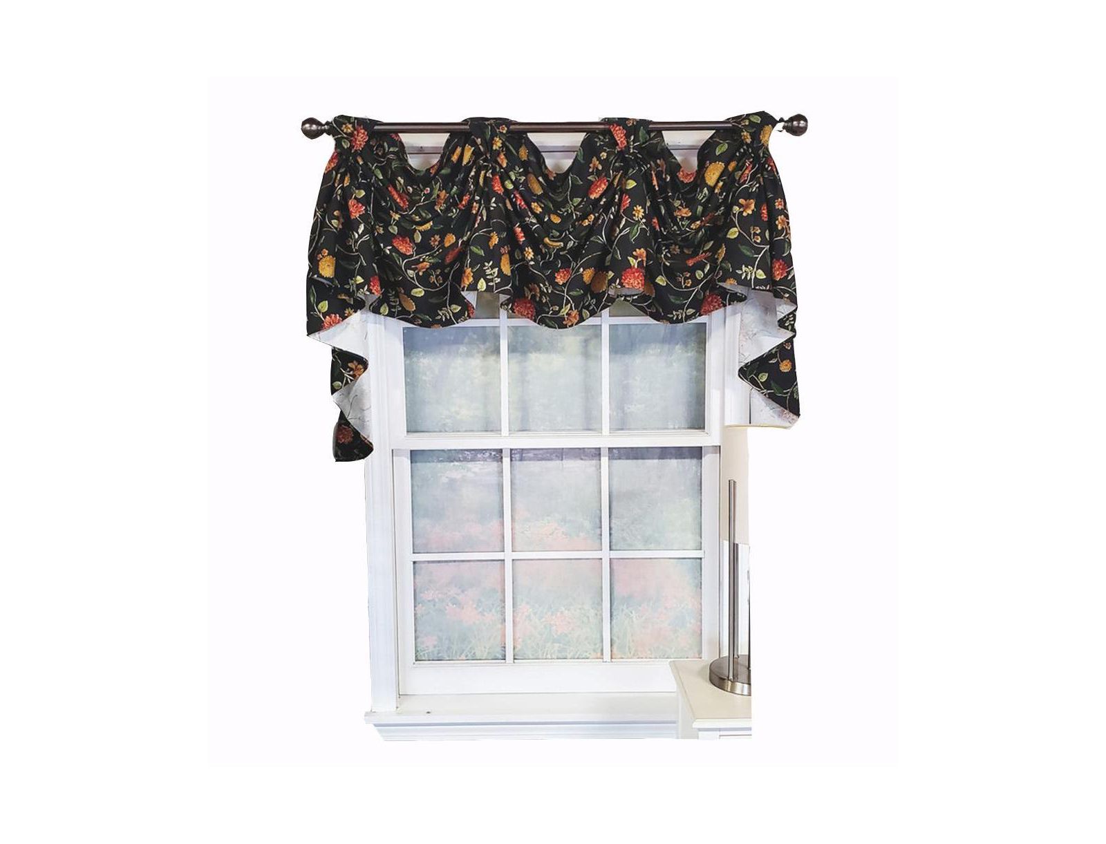 RLF Home Modern Design Nightfall Victory Swag 3-Sccop Window Valance 50" x 25" Black