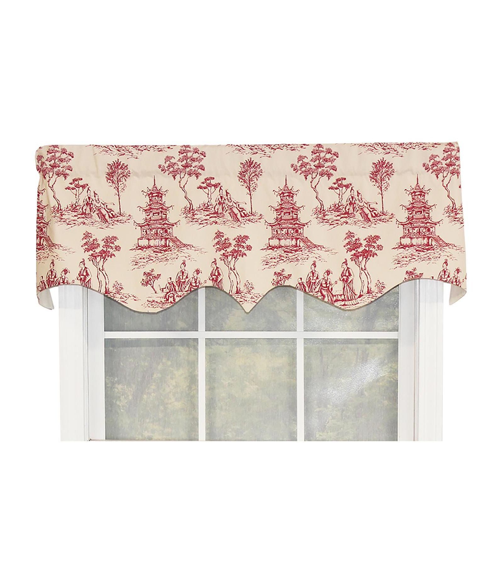 Naomi Regal Oriental Motive 3" Rod Pocket Valance 50" x 17" Red by RLF Home