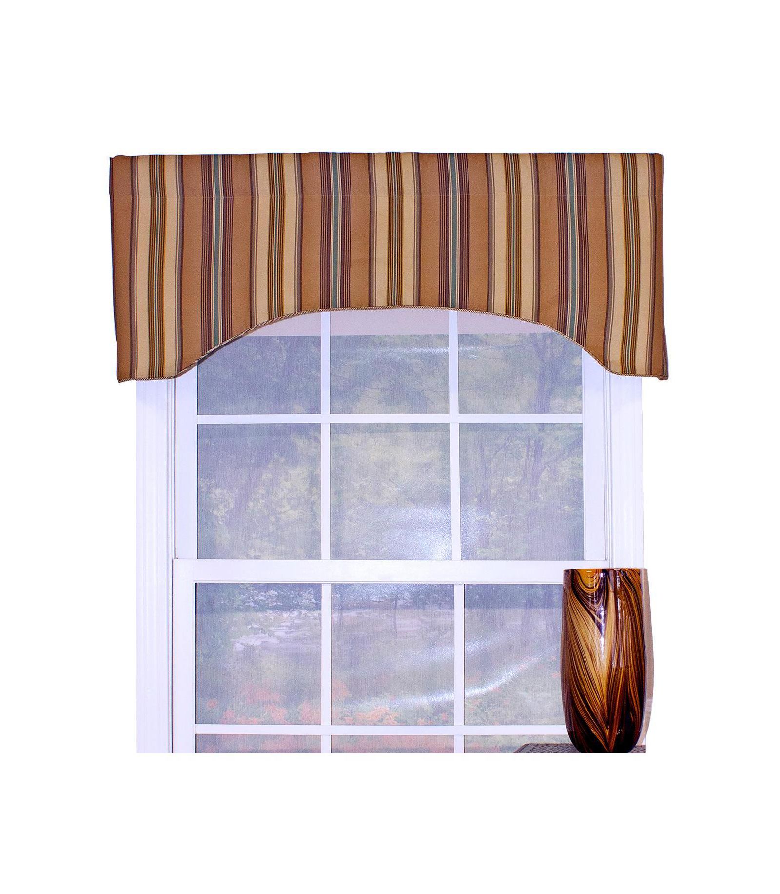 RLF Home Daria Stripe Corded Arch 100% Cotton with Fully Lined 3" Rod Pocket Valnance for Windows 50" x 17"