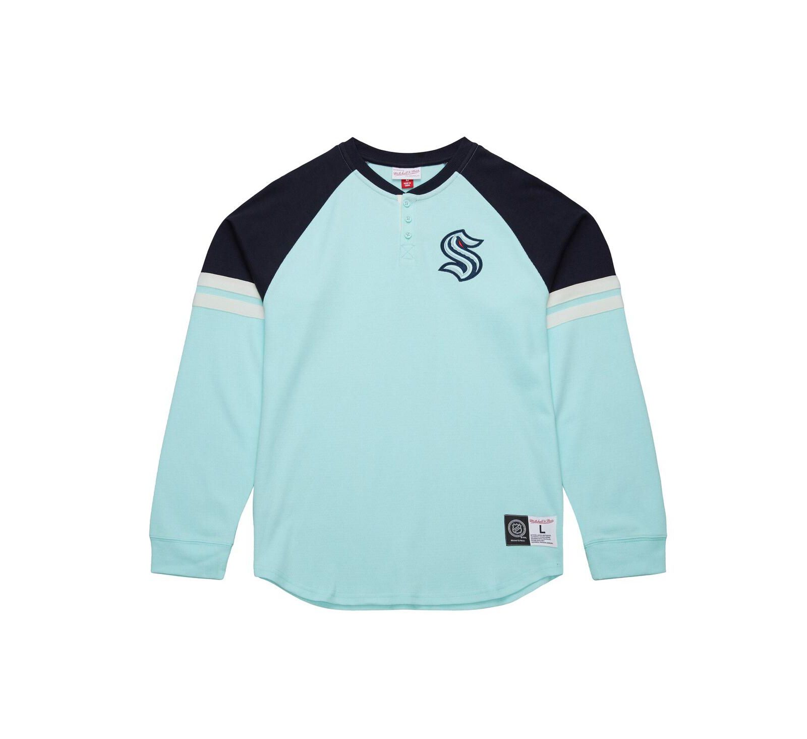 Mitchell & Ness Men's Light Blue Seattle Kraken Thermal Henley Long Sleeve T-Shirt