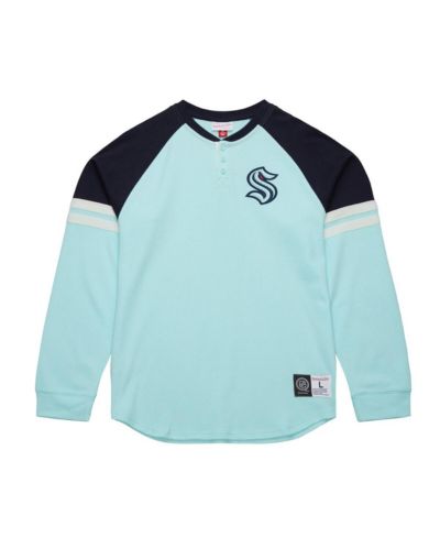 Mitchell & Ness Men's Light Blue Seattle Kraken Thermal Henley Long Sleeve T-Shirt