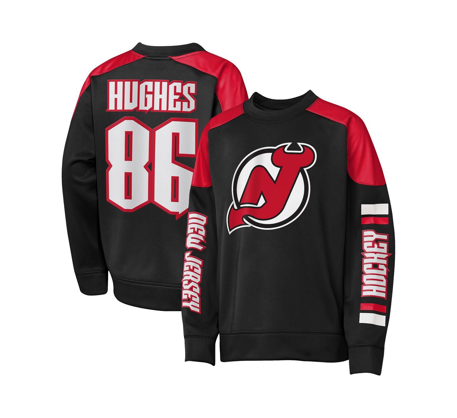 Outerstuff Детская свитшот Jack Hughes Black New Jersey Devils Best Defense Name & Number Crewneck