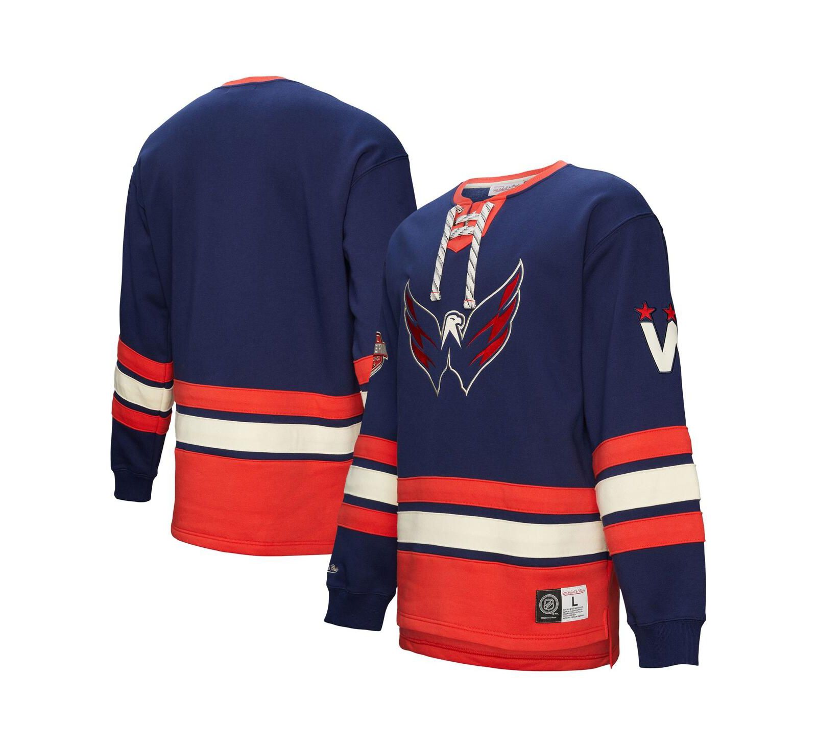 Mitchell & Ness Men's Navy Washington Capitals Heritage Lace-Up Pullover Sweatshirt