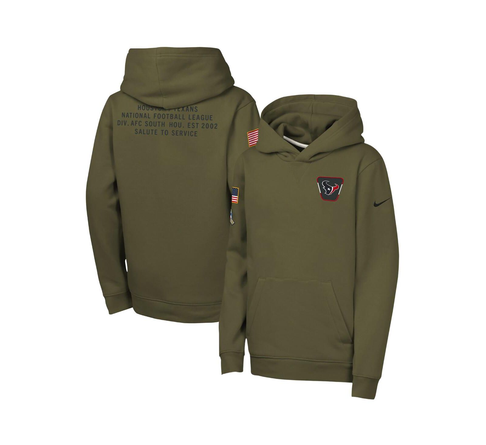 Nike худи Club Fleece для мальчиков и девочек Olive Houston Texans 2025 Salute to Service