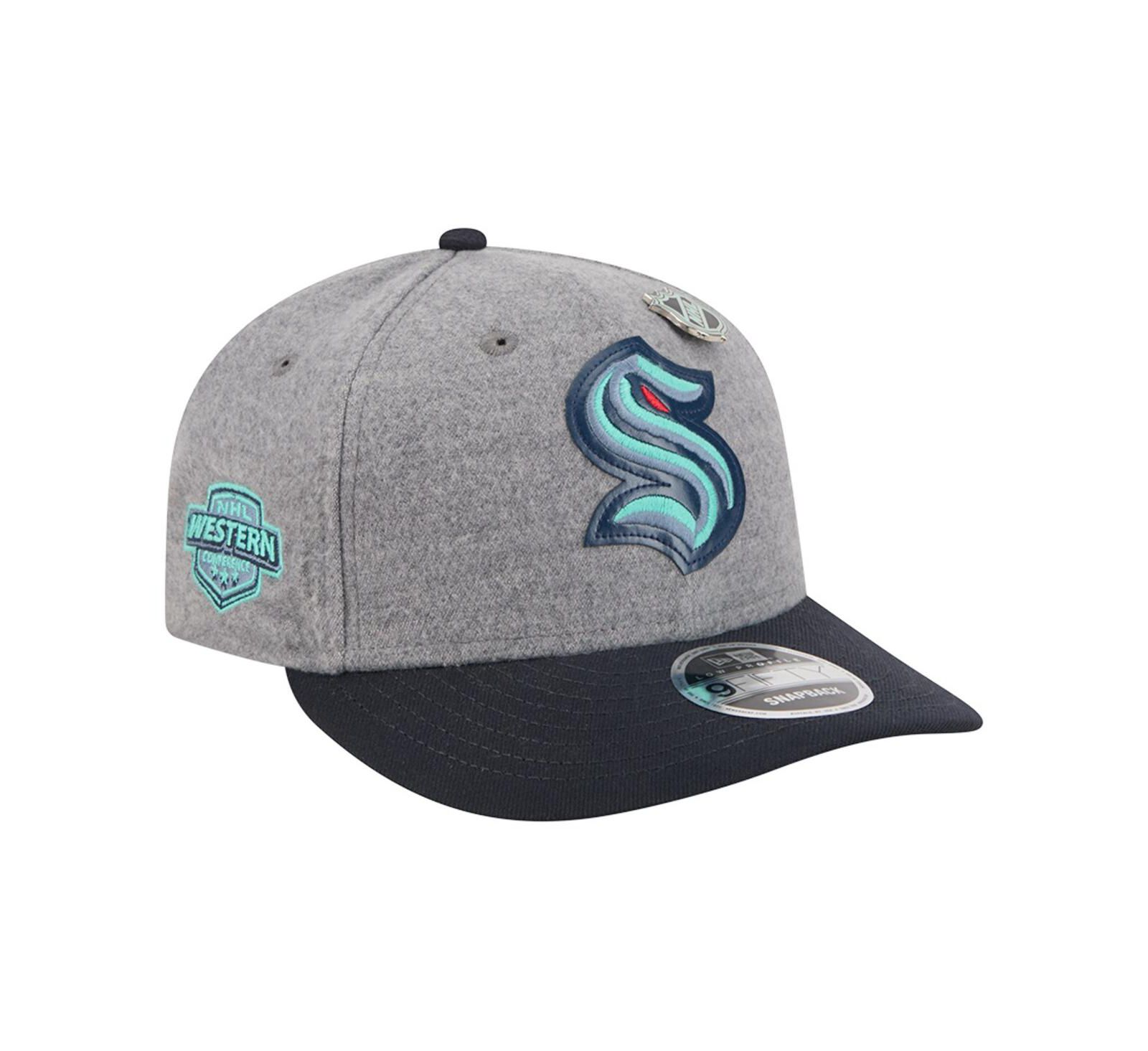 New Era Men's Gray/Deep Sea Blue Seattle Kraken Wool Pin Low Profile 9FIFTY Snapback Hat