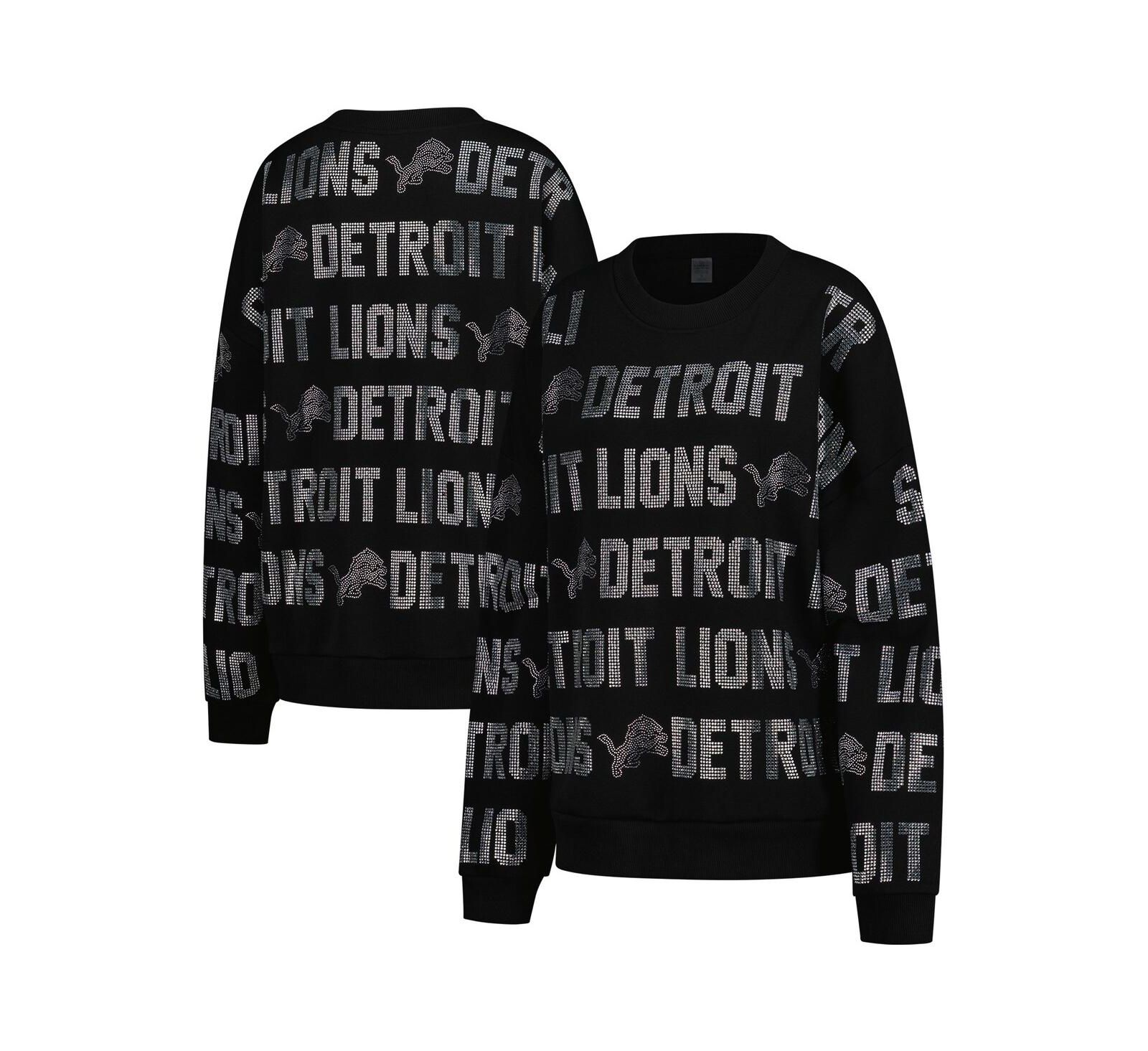 Женская толстовка Gameday Couture Black Detroit Lions Oversized Hype Era Rhinestone Text Sweatshirt