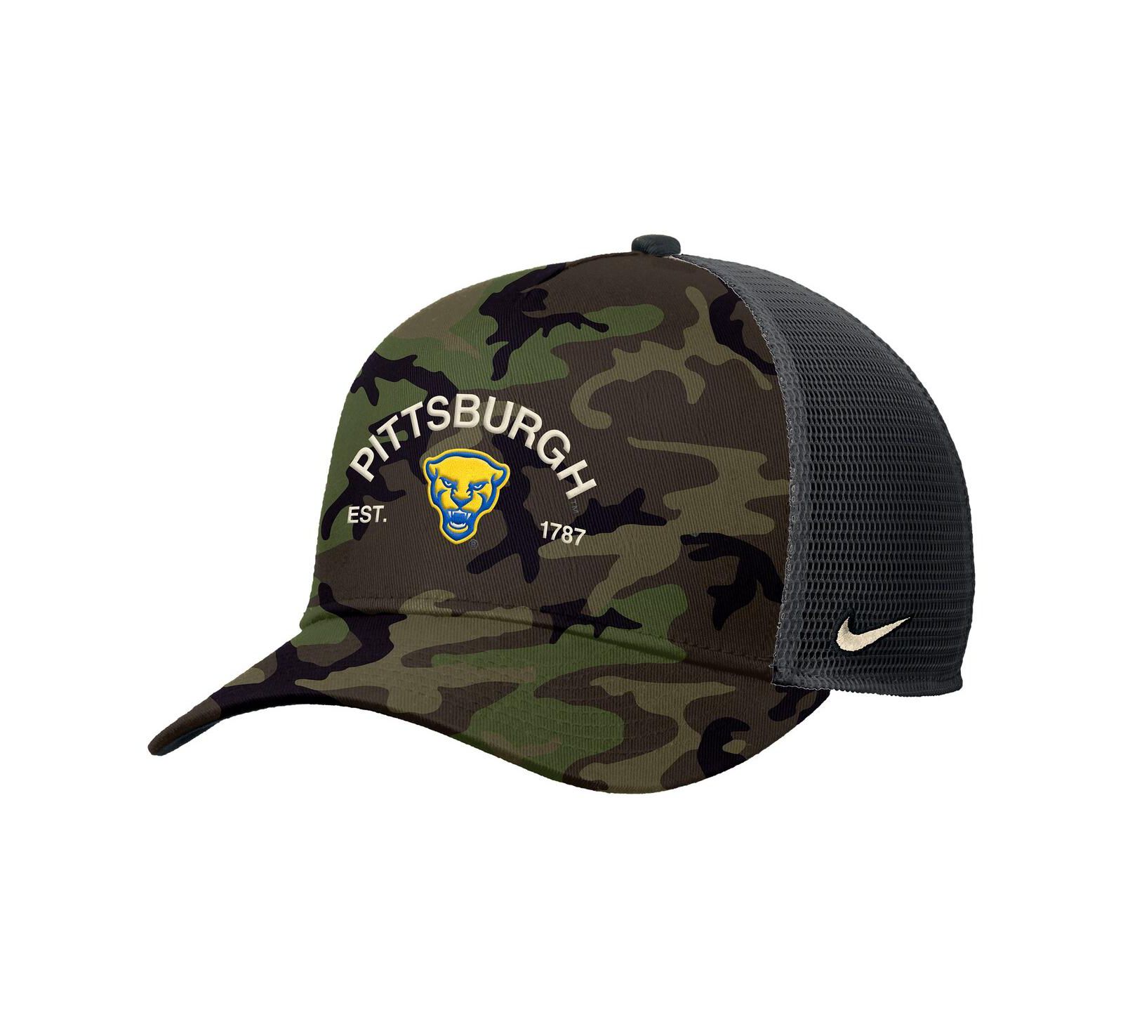 Мужская бейсболка Nike Camo Pitt Panthers 2025 Military Appreciation Rise Adjustable Trucker