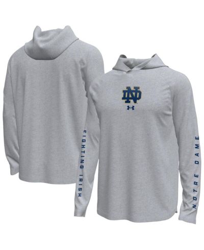 Under Armour Мужская футболка с длинным рукавом и капюшоном Notre Dame Fighting Irish Tech Stretch, серая