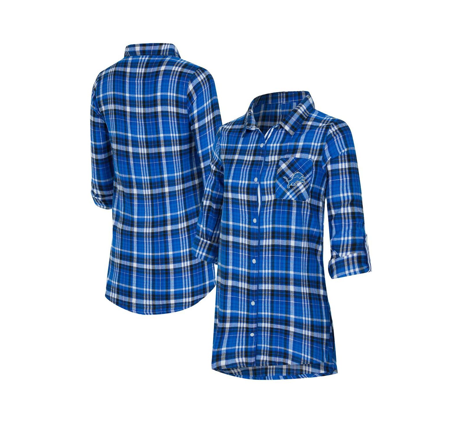 Женская ночная рубашка Concepts Sport Blue Detroit Lions Laney Plaid Tri-Blend