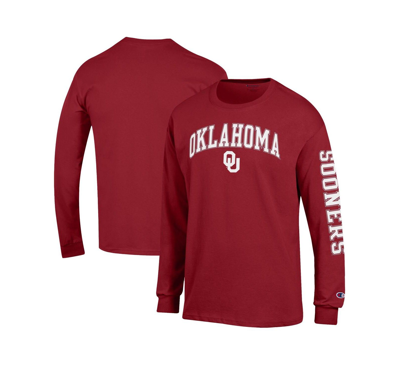 Мужская футболка Champion Crimson Oklahoma Sooners Arch Over Logo 2-Hit Long Sleeve