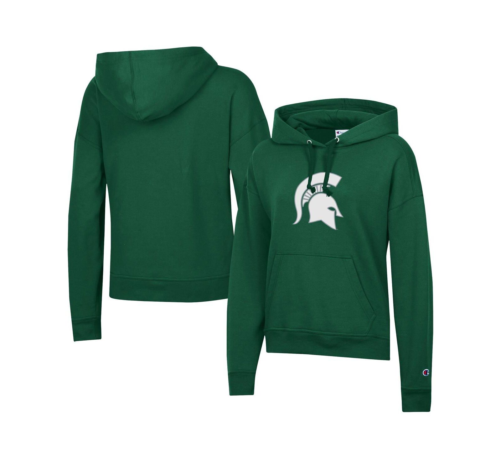 Champion Женское худи Powerblend Fleece с логотипом Michigan State Spartans Green