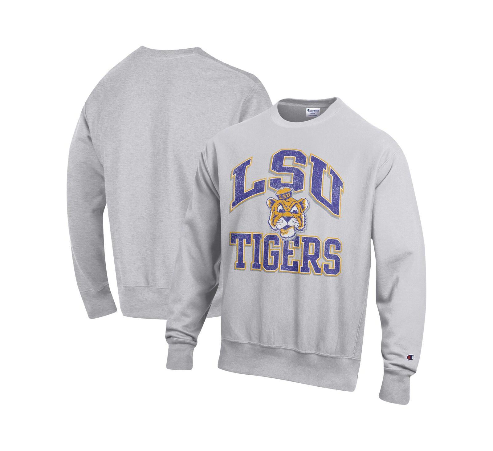 Champion Мужское свитшот LSU Tigers Reverse Weave с логотипом, серое
