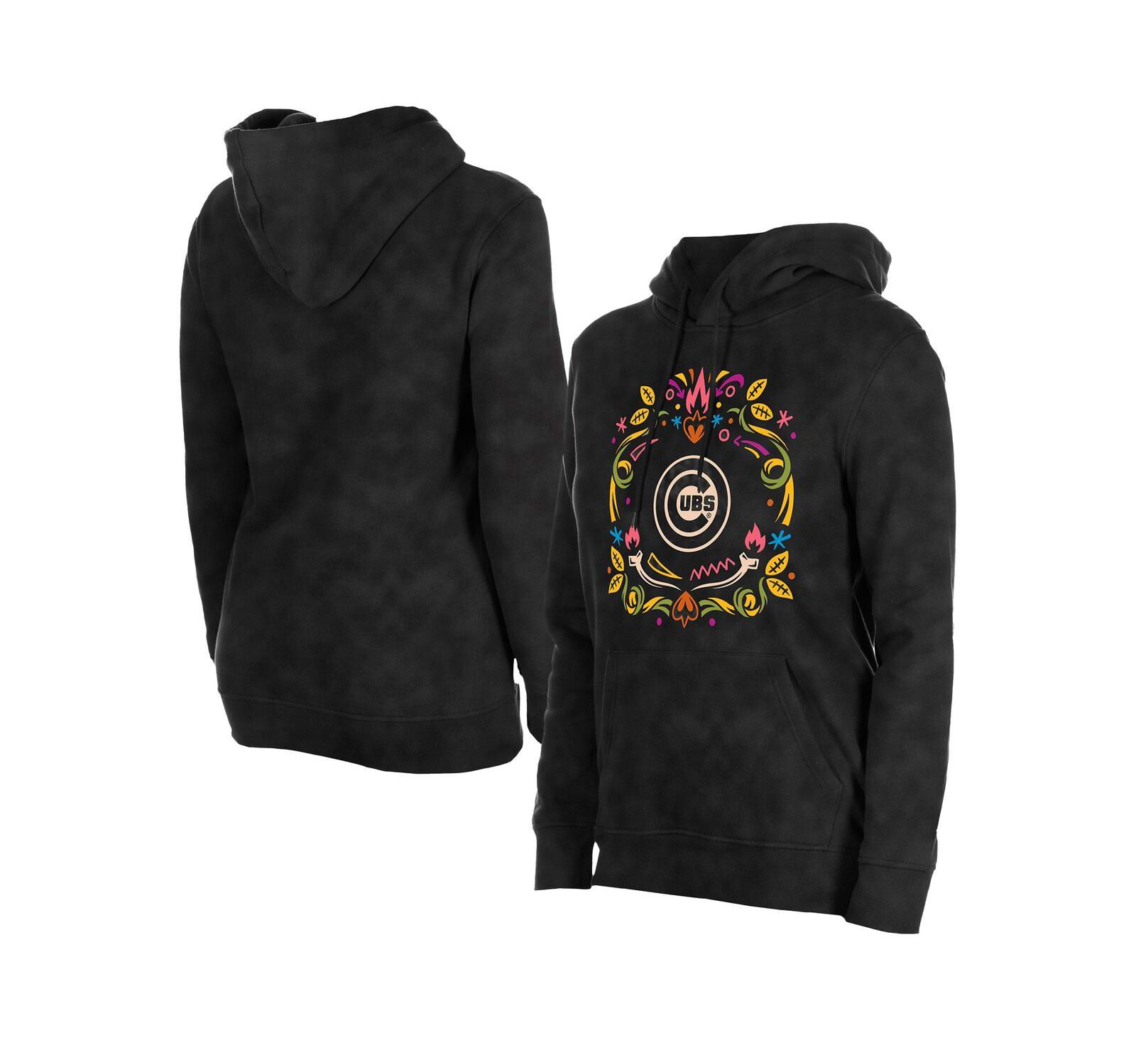 Женское черное худи New Era Chicago Cubs Día de Muertos с эффектом выстиранной ткани