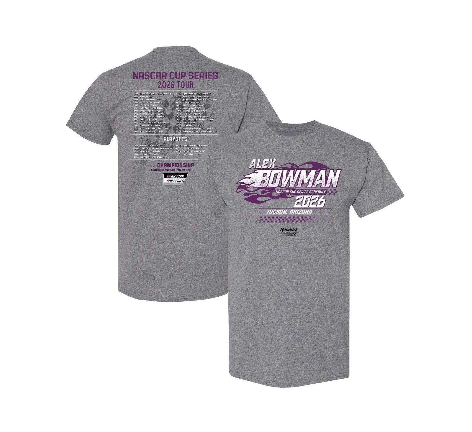 Мужская футболка Hendrick Motorsports Team Collection Heather Charcoal Alex Bowman 2026 NASCAR Schedule