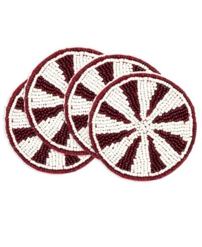 Saro Lifestyle Holiday Peppermint Beaded Coaster, Set of 4
