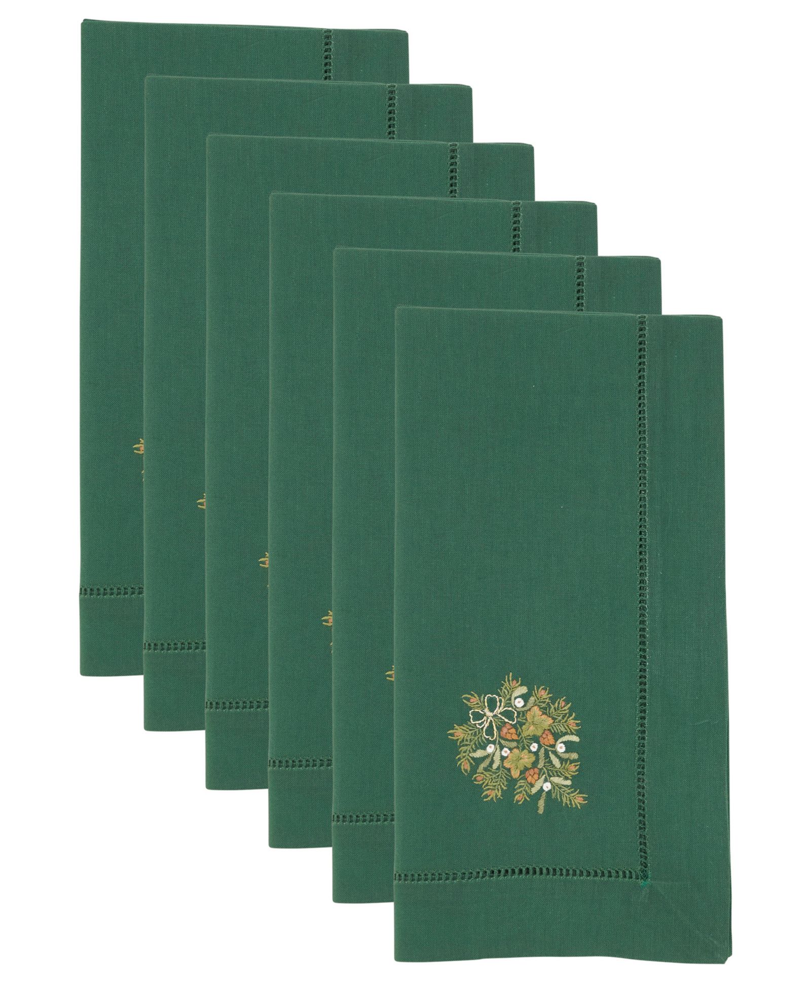 Saro Lifestyle Embr'D Pine Branch Hemstitch Napkin, Set of 6
