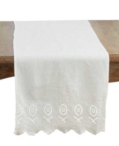 Декоративная льняная дорожка для стола Saro Lifestyle Linen Stonewashed Embroidered, 16" x 72"