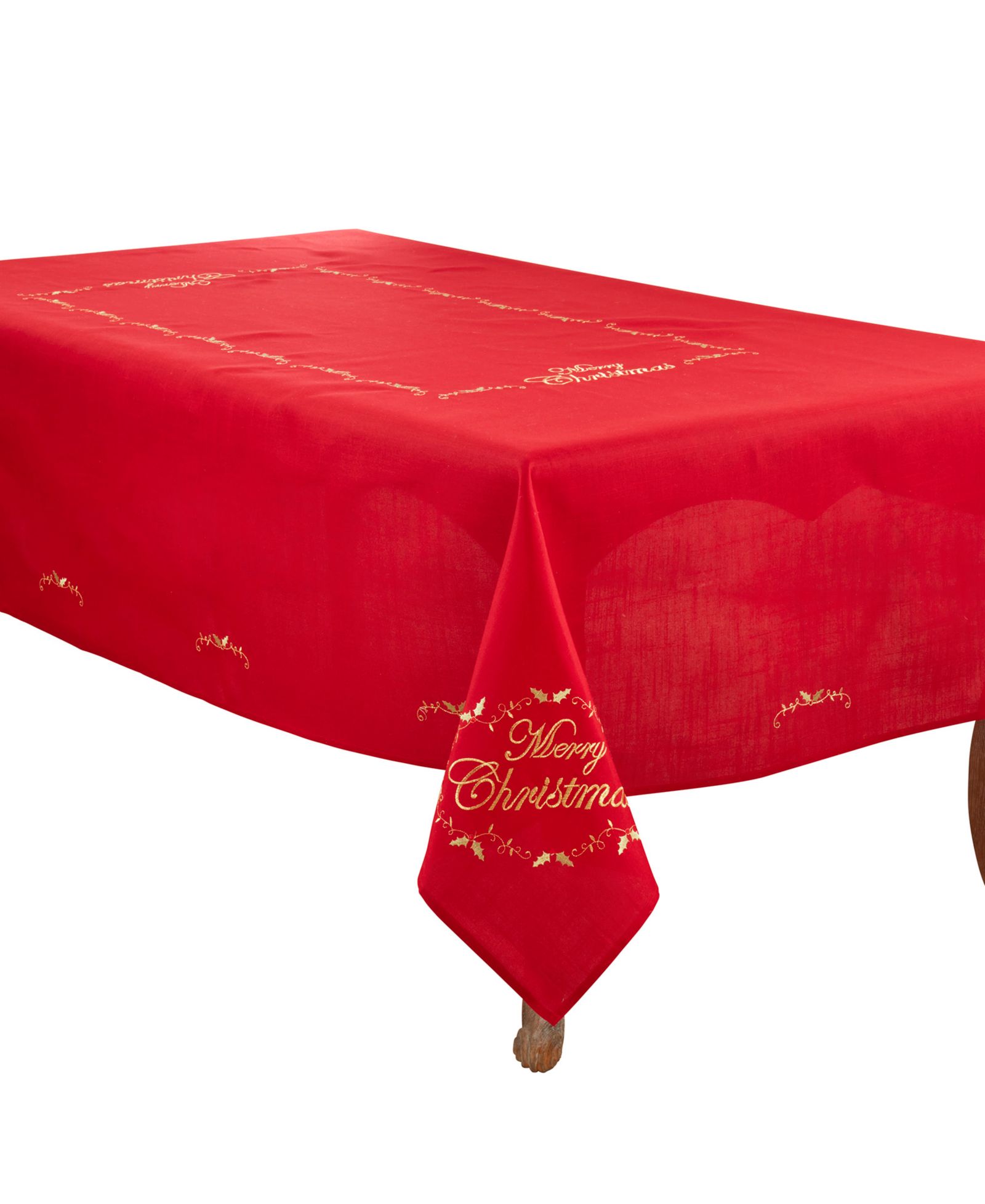 Saro Lifestyle Merry Christmas Embroidered Design Tablecloth, 65" x 104"