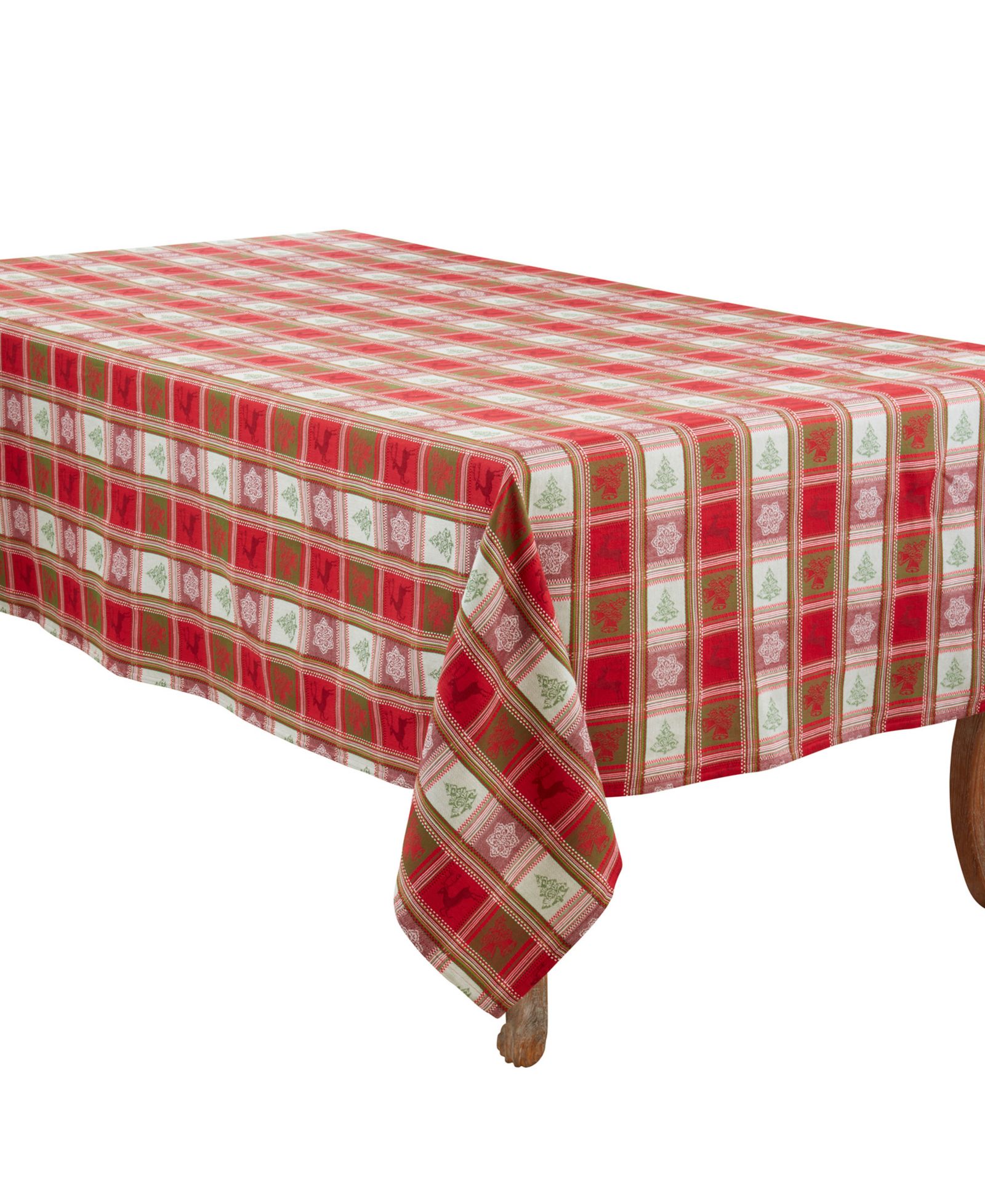 Saro Lifestyle Plaid Jacquard Christmas Tablecloth, 63" x 160"