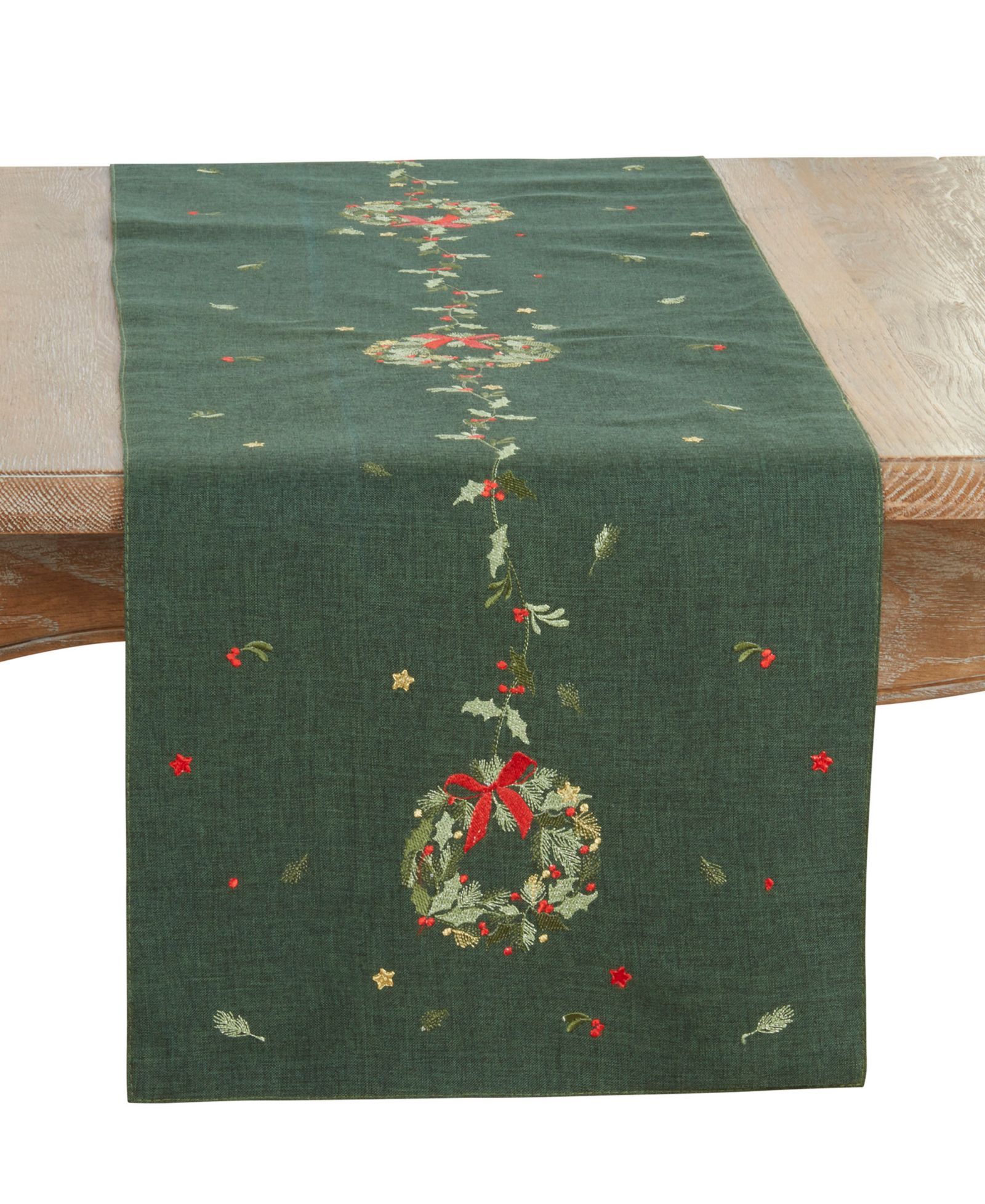 Saro Lifestyle Embroidered Wreath Table Runner, 16" x 70"