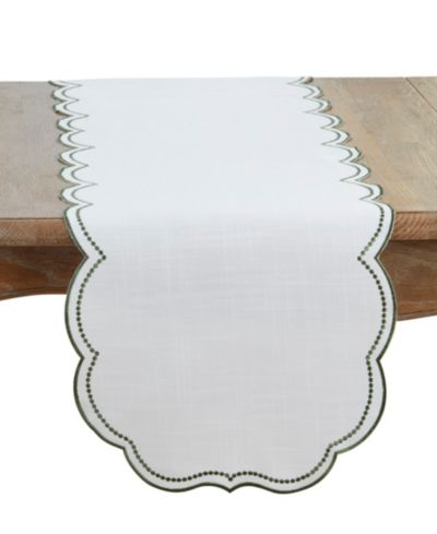 Saro Lifestyle Вышитая дорожка на стол в горошек с фестончатым краем, 16" x 70"