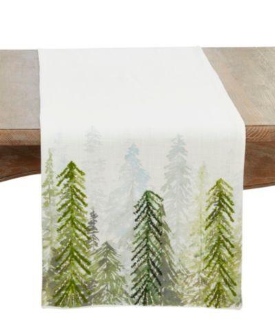 Saro Lifestyle Printed and Beaded Trees Table Runner, 16" x 72"