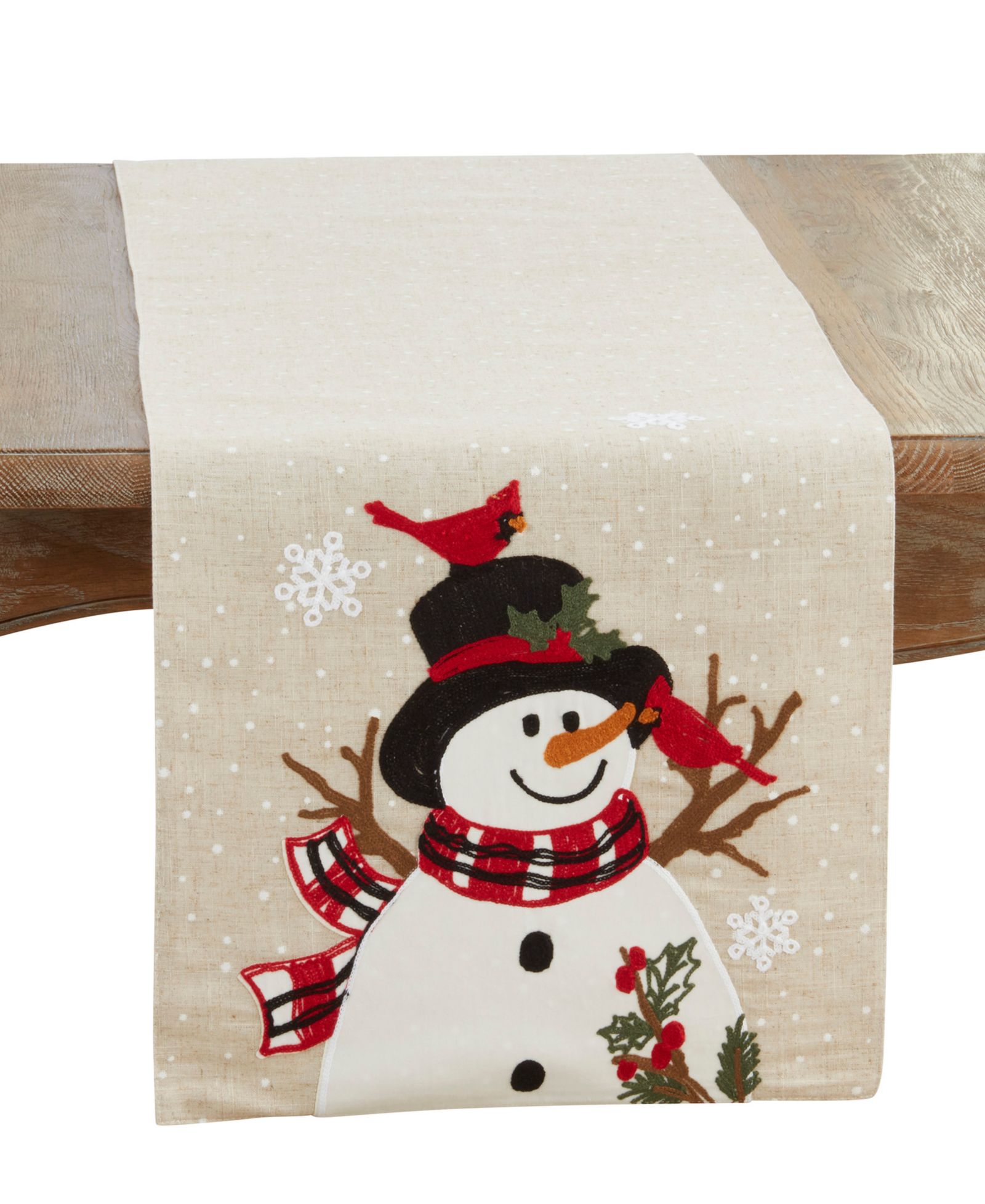 Saro Lifestyle Linen Blend Snowman Table Runner, 16" x 70"