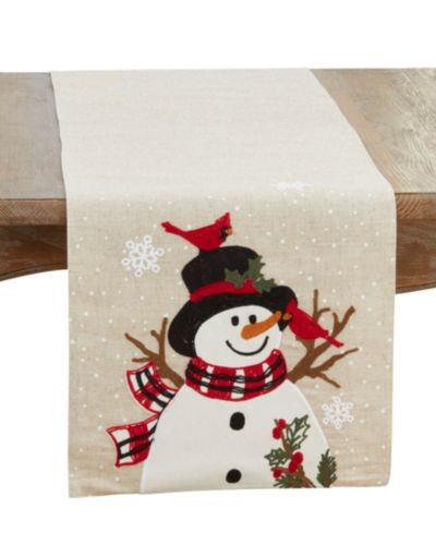 Saro Lifestyle Linen Blend Snowman Table Runner, 16" x 70"