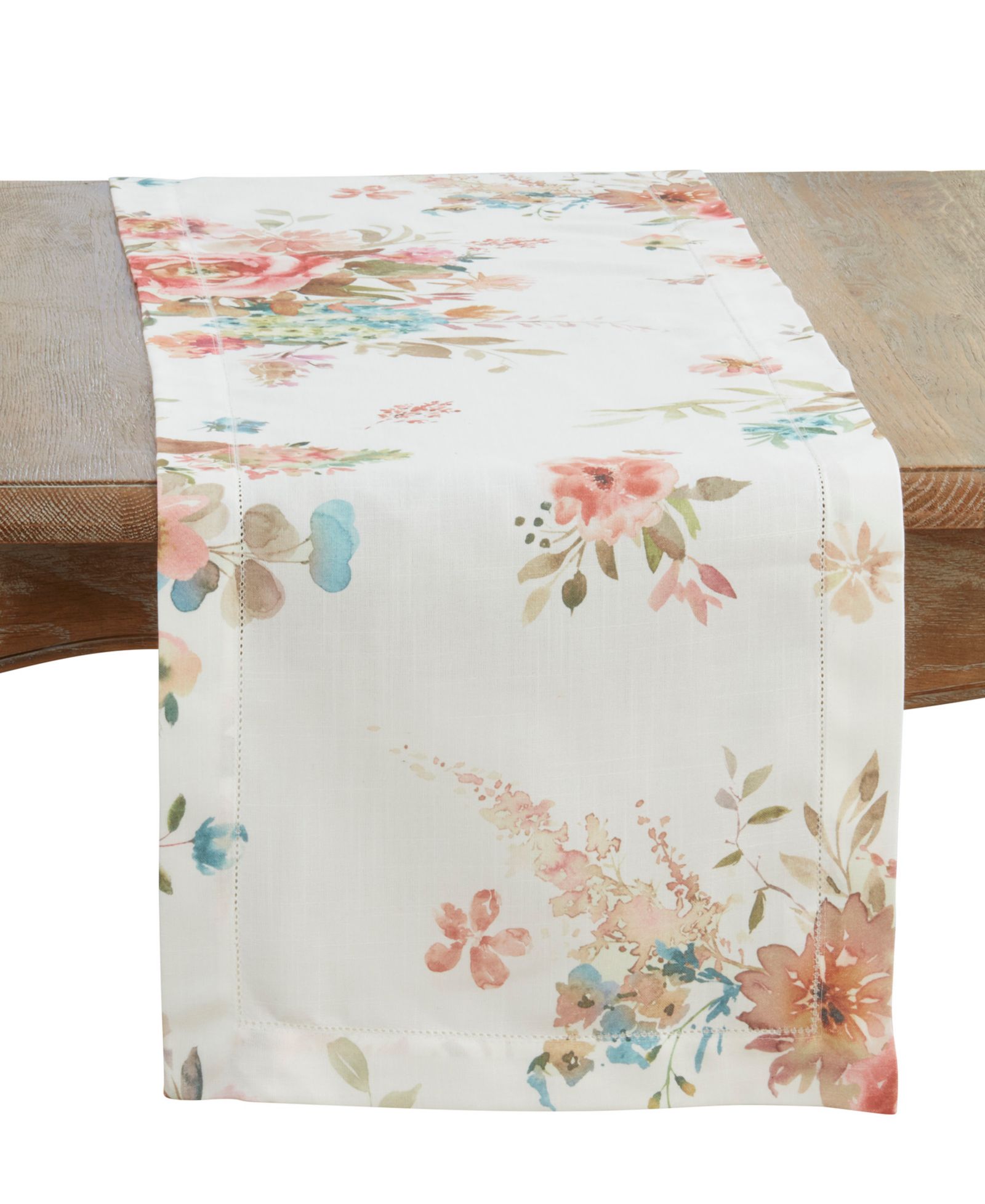 Saro Lifestyle Hemstitch Floral Table Runner, 16" x 72"