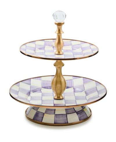 MacKenzie-Childs Violet Check Two Tier Handmade Sweet Stand
