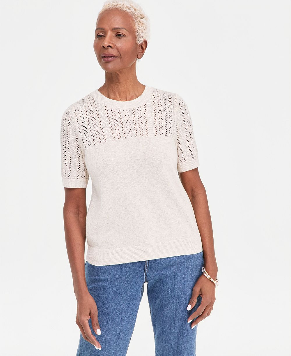 Style & Co Женский Short-Sleeve Pointelle Lurex Sweater