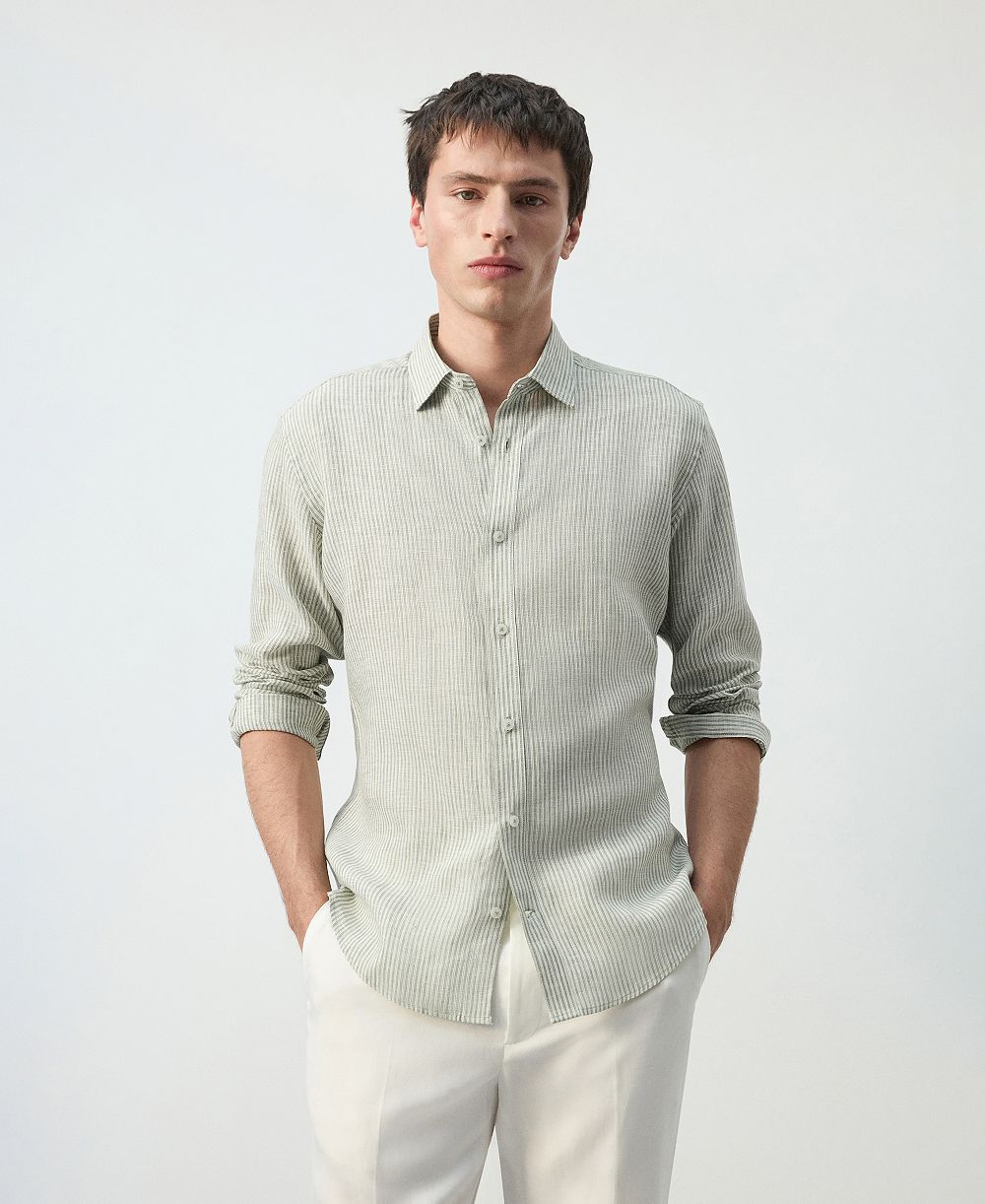 Mango Men's Linen Striped Regular-Fit Shirt