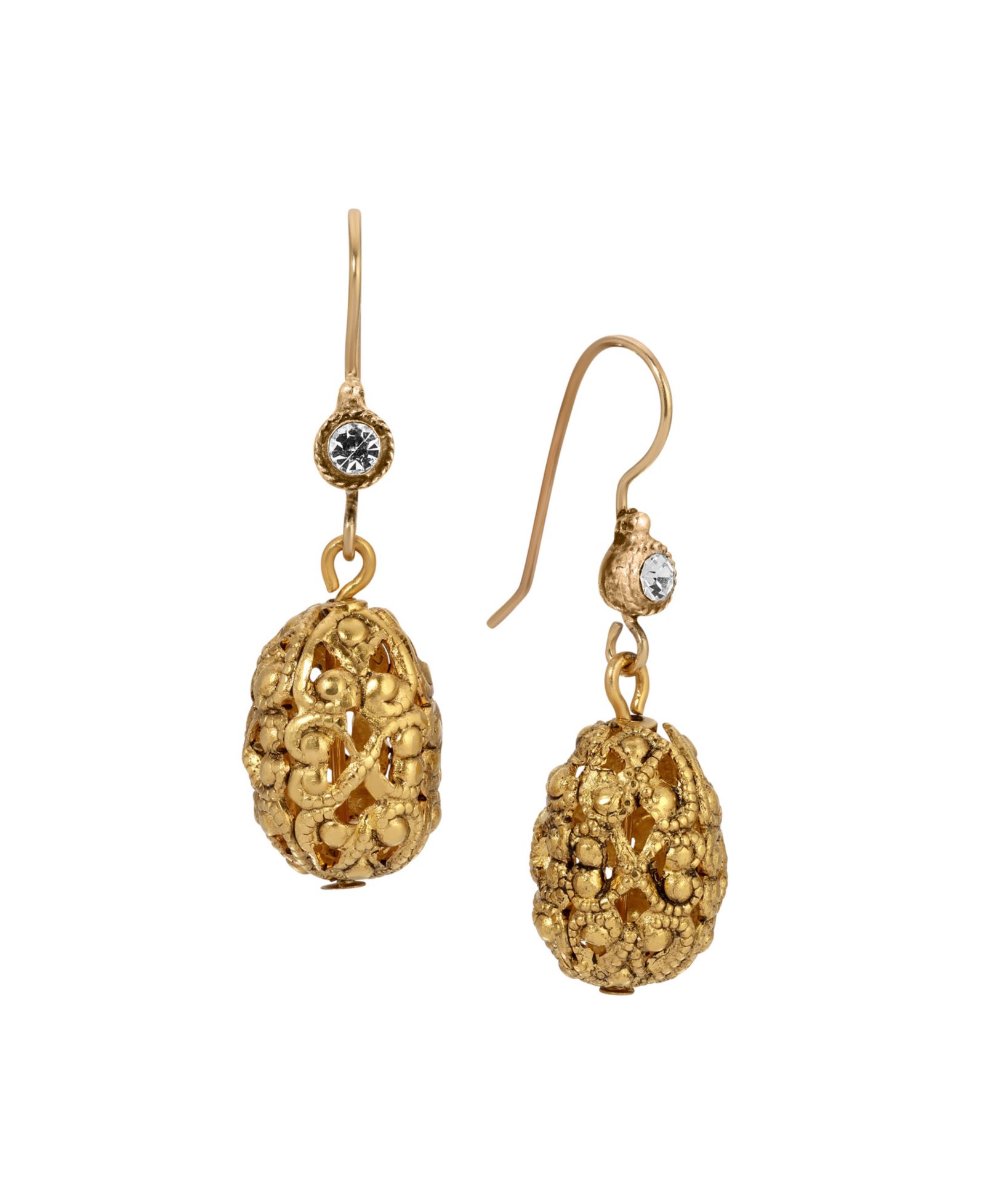 2028 Filigree Bead Crystal Drop Wire Earrings