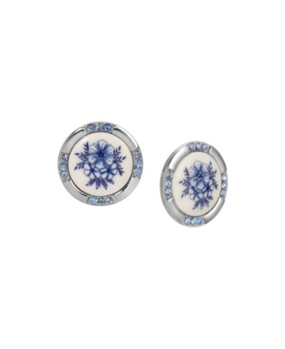 Серьги-гвоздики 2028 Round Blue Floral Crystal