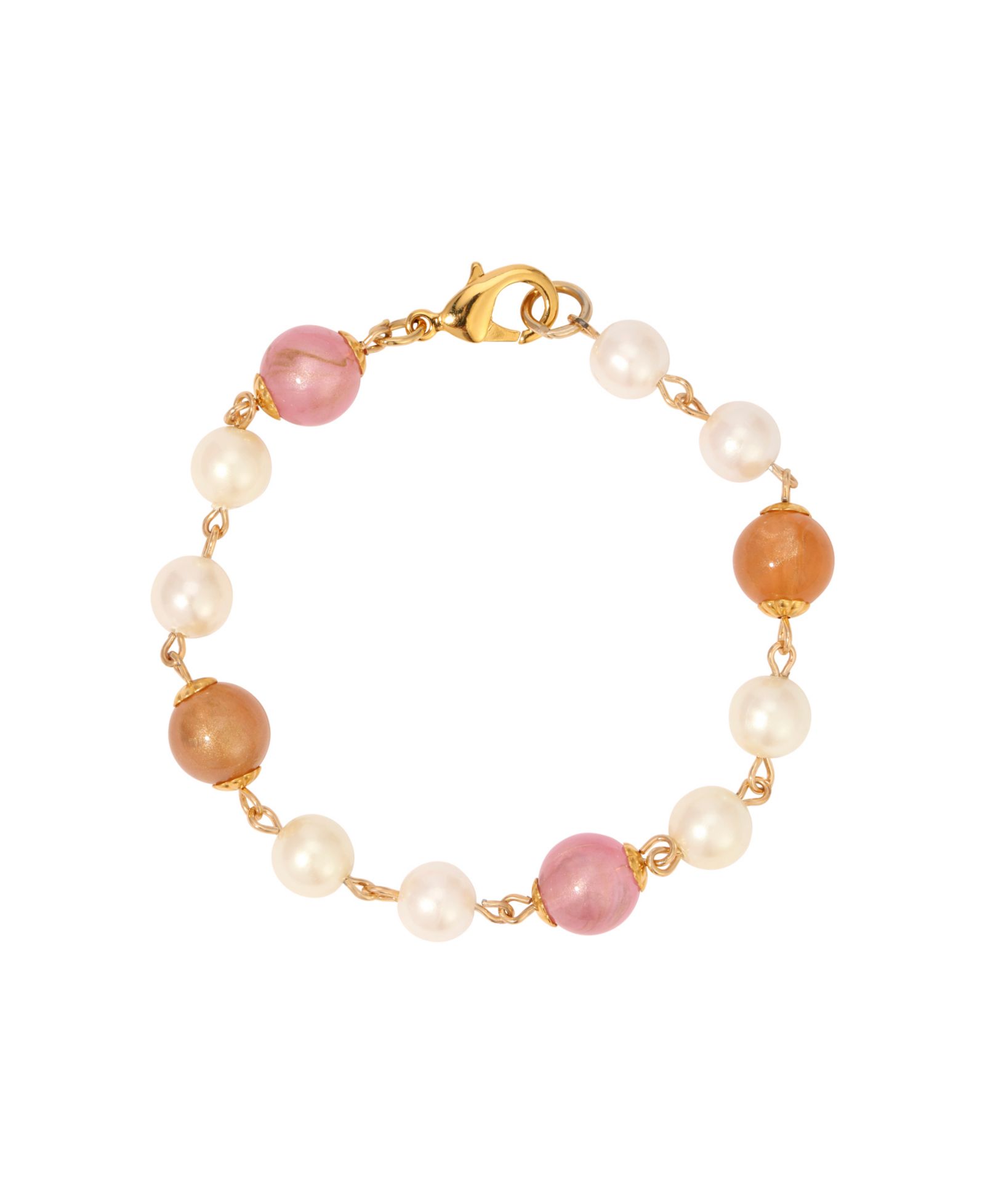 2028 Faux Cultivated Pearl  Pink Peach Beaded Bracelet