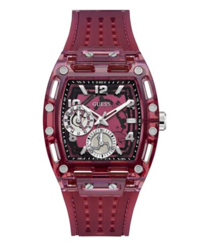 GUESS Men's Burgandy Silicone Multi-Function Watch, 42mm