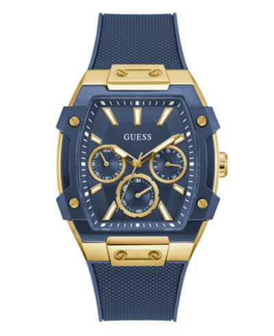 GUESS Мужские многофункциональные часы Gold-Tone Indigo Silicone, 44mm