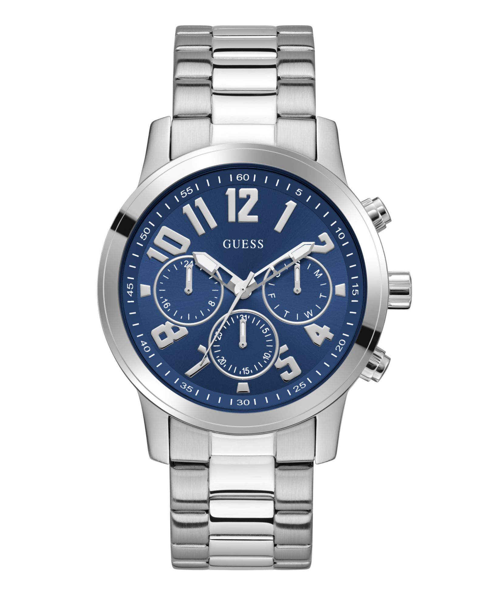 GUESS Men's Silver-Tone Analog Watch, 44mm