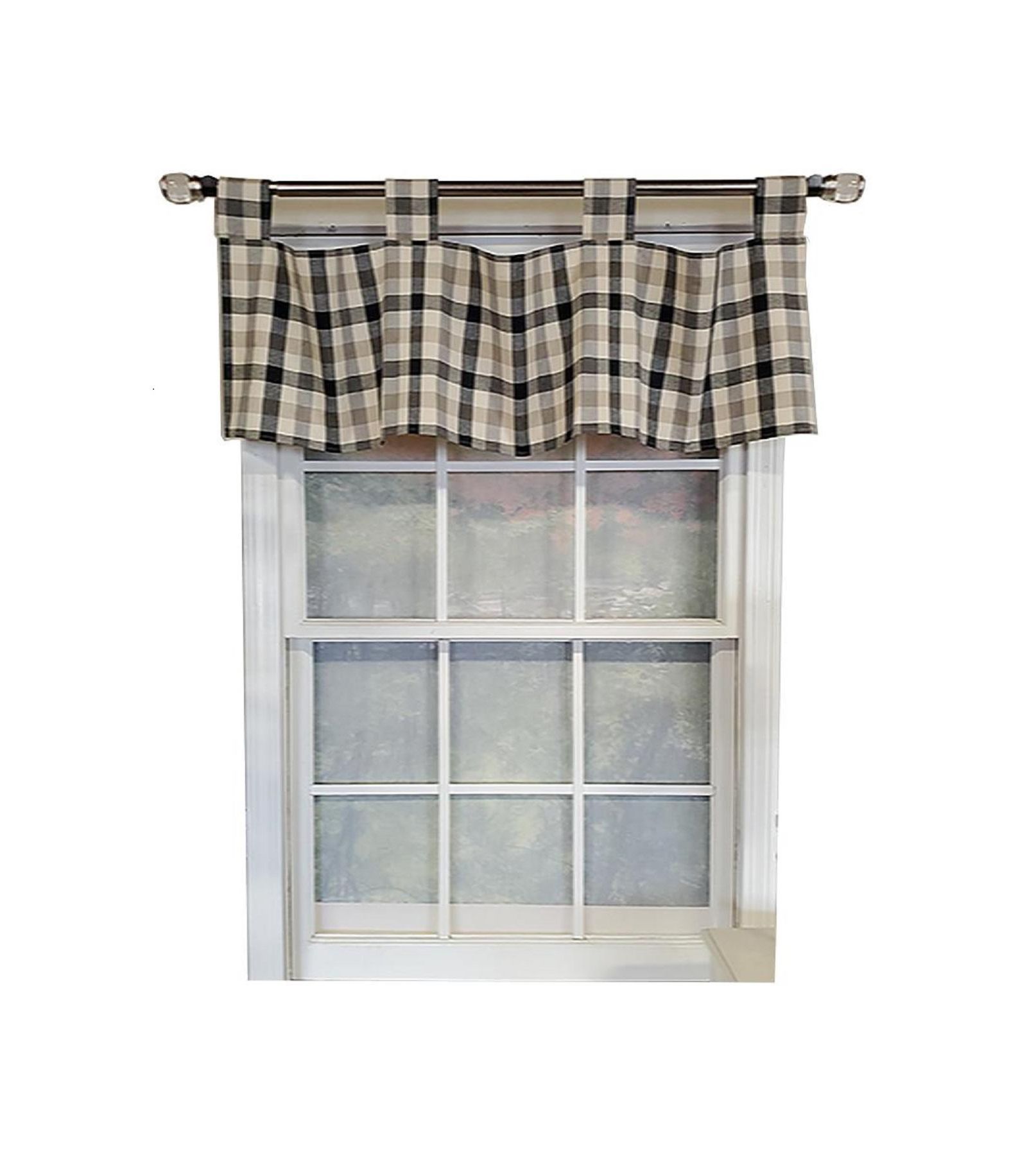 RLF Home Bison Check Tab 4" Tabs Tab Top Lining Luxurious and Elegant Window Treatment Valance 50" x 15" Black